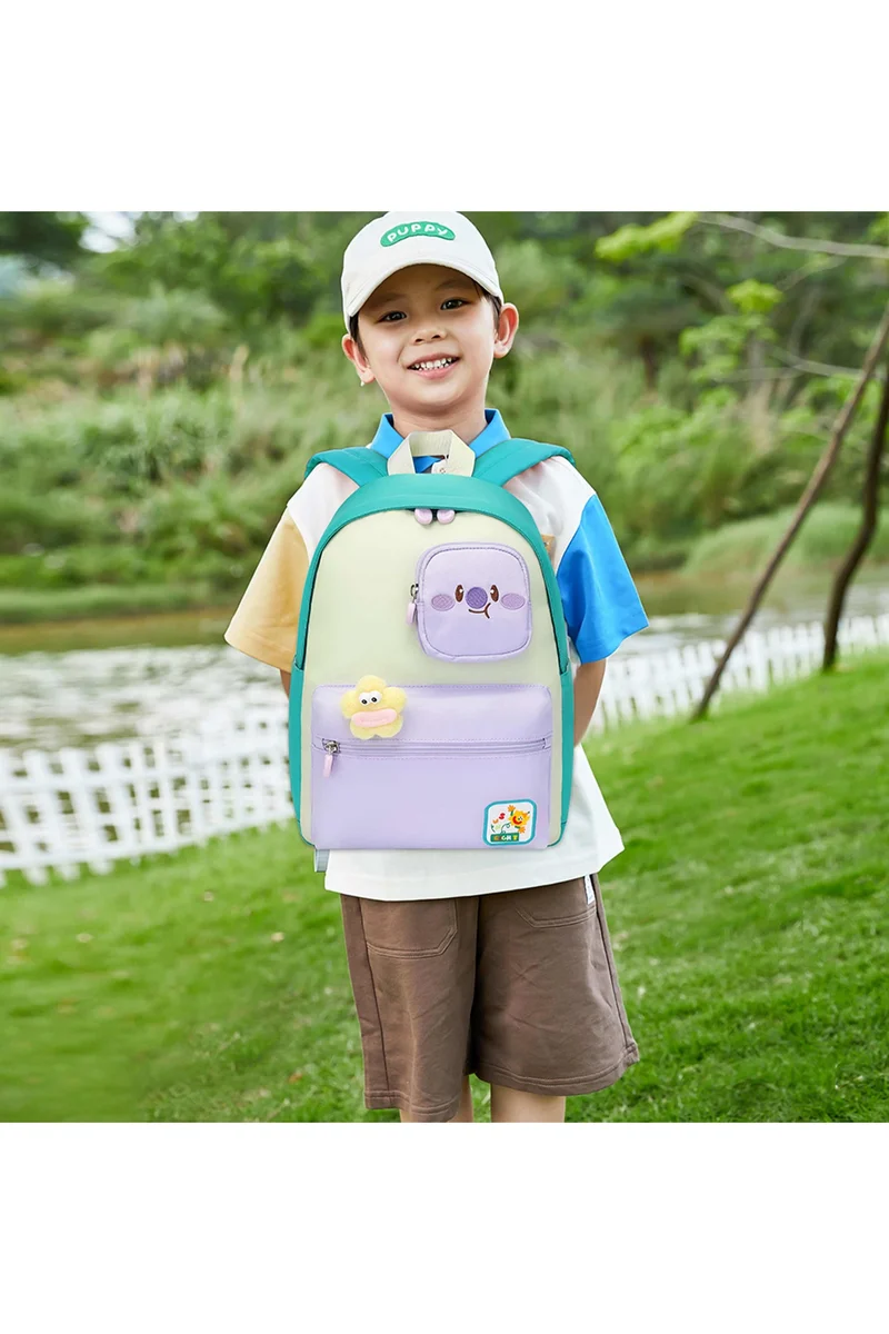 صن إيت Premium 14-inch Light Weight Kids Backpack Water Resistant Multifunctional School Backpack for Girls, SE2212, Melon Green Purple